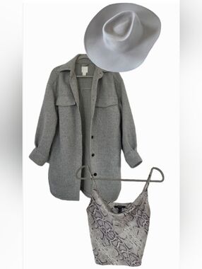 Western Outfit Bundle | Gray Cowboy Hat, Shacket, Snakeskin Tank